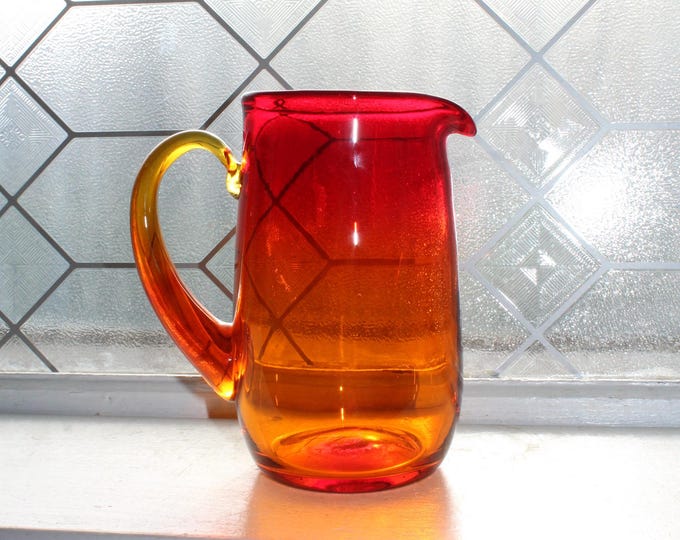 Mid Century Blenko Tangerine Amberina Martini Pitcher 1960s Art Glass