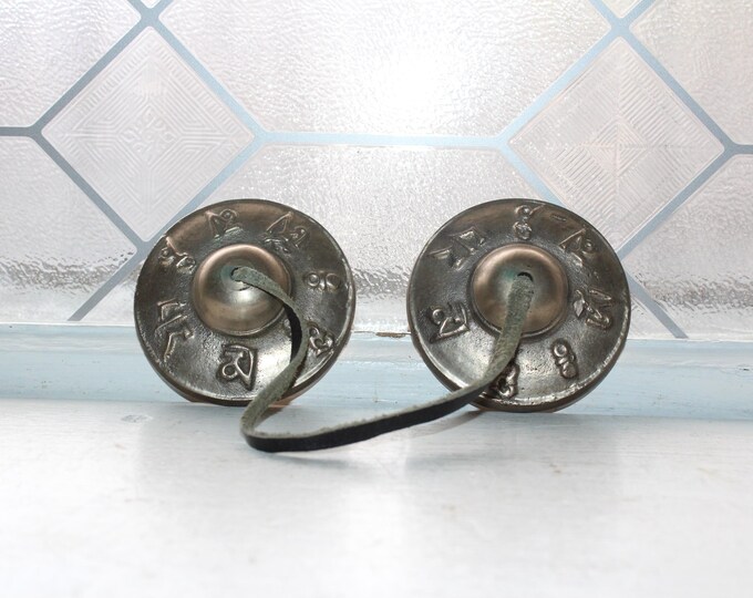 Vintage Tibetan Tingsha Cymbals Bells Adorned with Buddhist Prayer