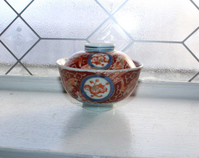 Antique Japanese Porcelain Imari Ware Rice Bowl and Lid