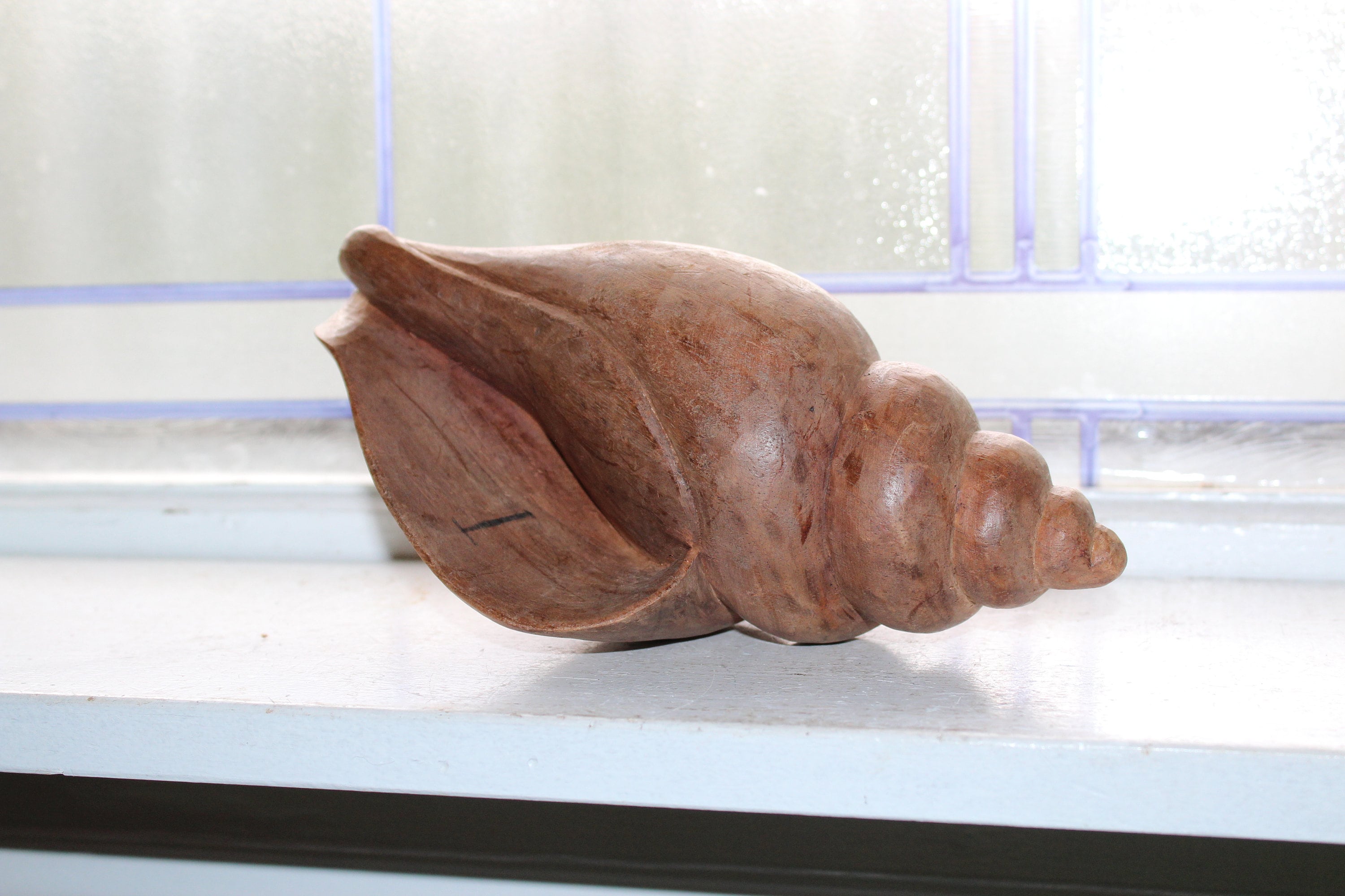 Large Hand Carved Wooden Sea Shell Vintage Folk Art