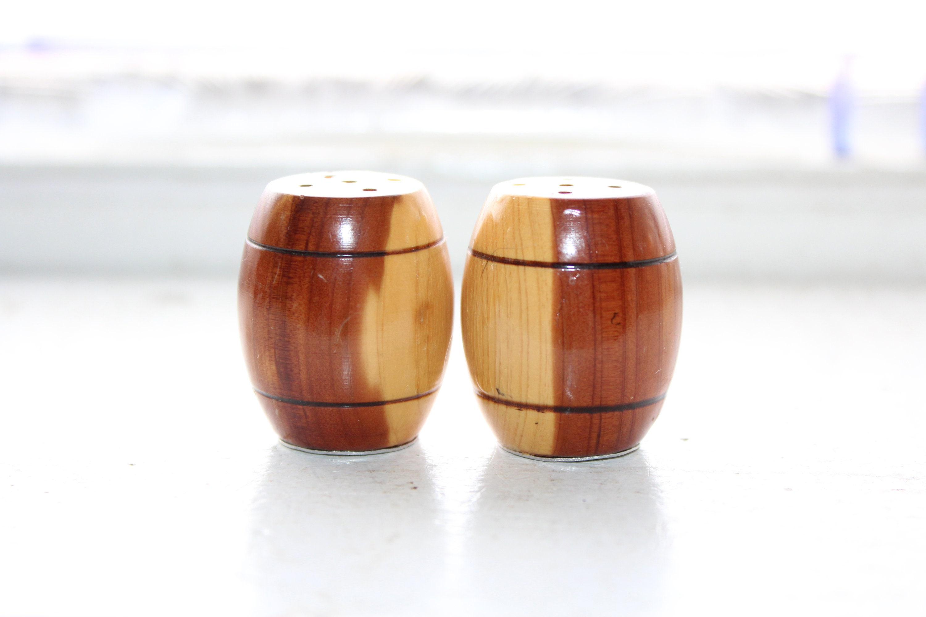 Vintage Salt and Pepper Shakers 1950s Wood Barrels Havre De Grace MD