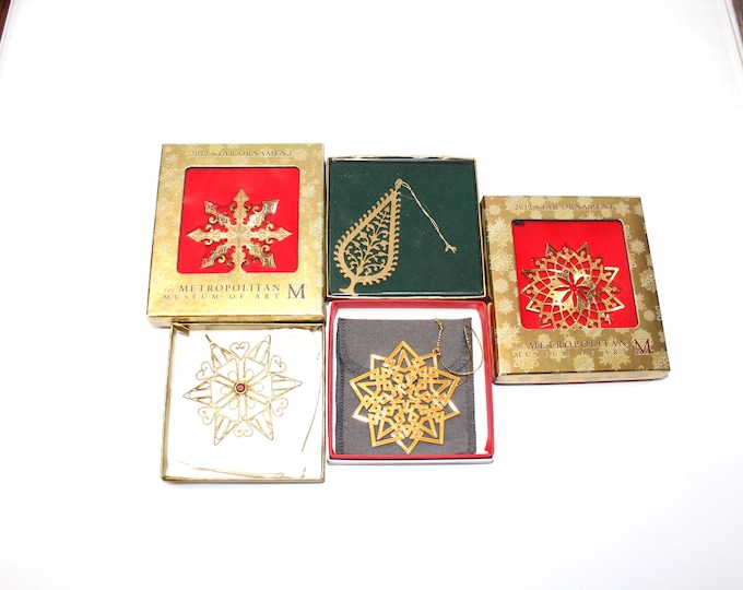 5 Metropolitan Museum of Art Christmas Tree Ornaments Gold Plated MMA