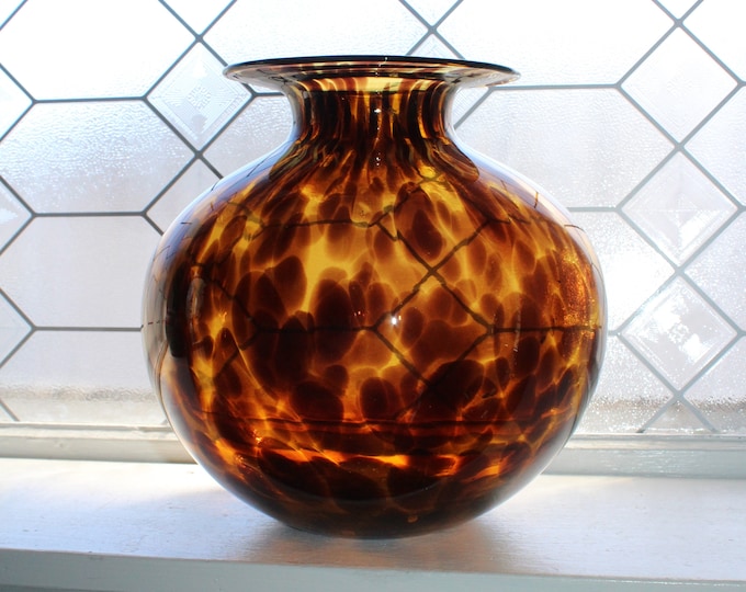 Large Maestri Vetrai Azzurra Murano Glass Vase Tortoise Shell