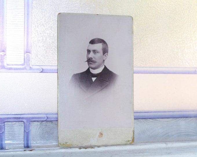 Antique Carte De Visite Photograph Victorian Man with Mustache 1800s