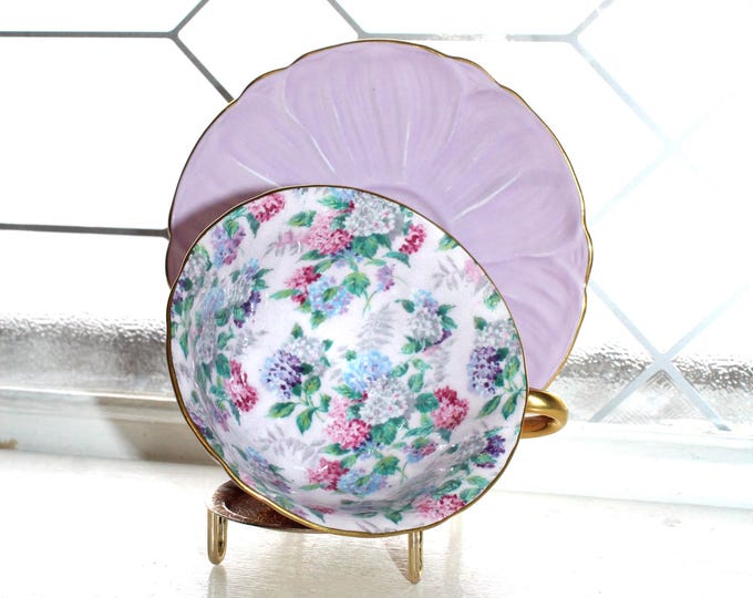 Vintage SHELLEY Cup and Saucer Oleander Shape Lilac Summer Glory Chintz
