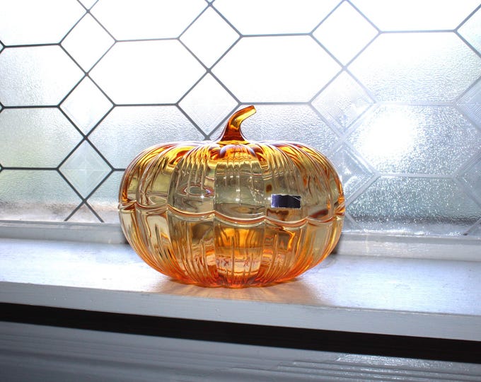 Large Waterford Crystal Orange Pumpkin Bowl Candy Dish with Lid