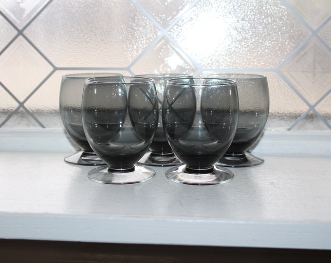 5 Vintage Scandinavian Mid Century Juice Glasses Smoke Gray
