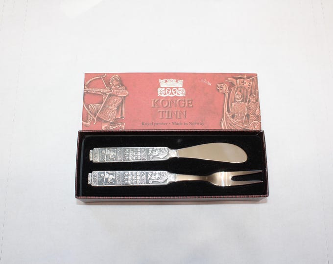 Norwegian Pewter Knife and Fork Set Konge Tinn Royal Pewter Hardanger Bestikk