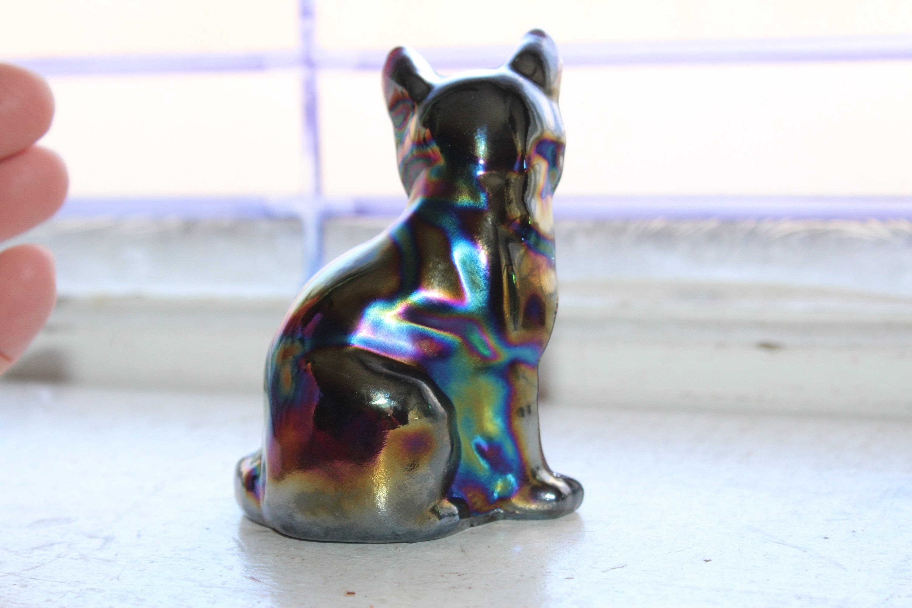 Vintage Fenton Cat Figurine Amethyst Purple Carnival Glass