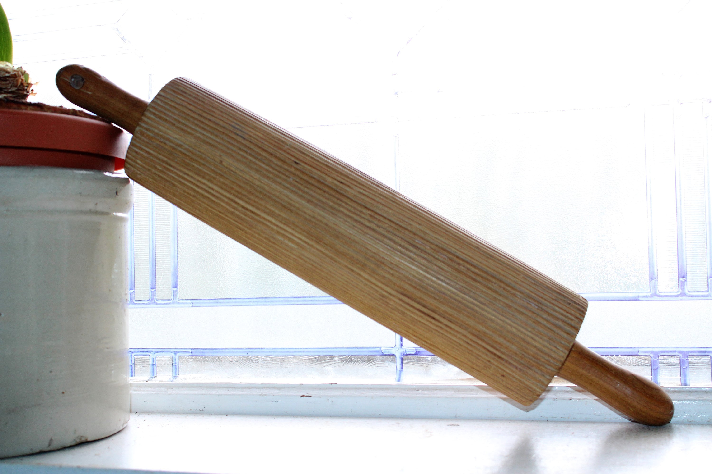 Large Antique Rolling Pin Grooved for Lefse Norwegian Scandinavian