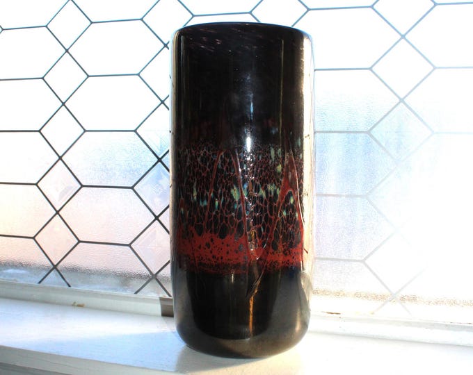 Large Jon Offutt Studio Art Glass Cylinder Vase 12.75"