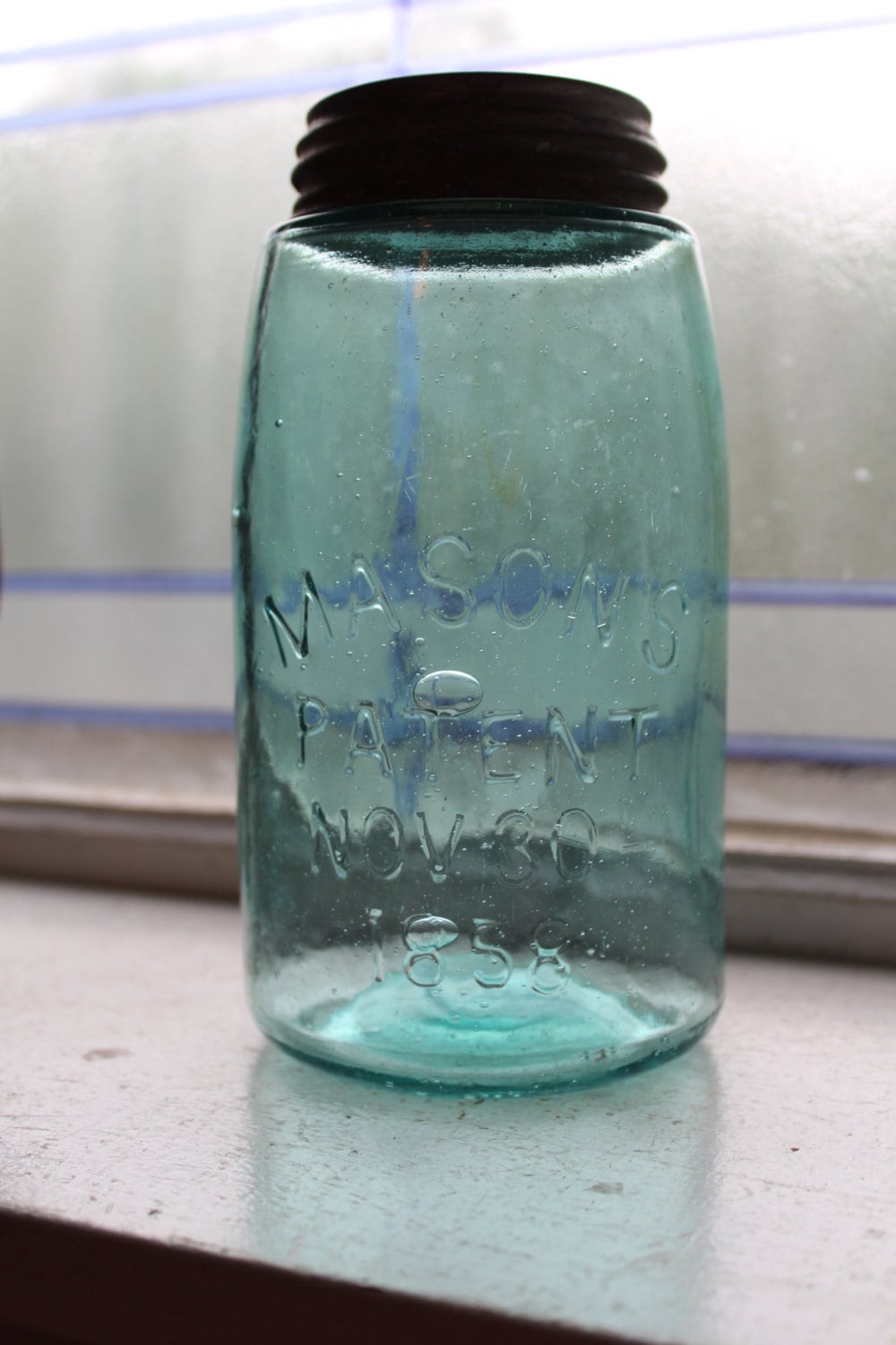 Antique Blue Mason Jar Quart Mason's Patent Nov 30th 1858