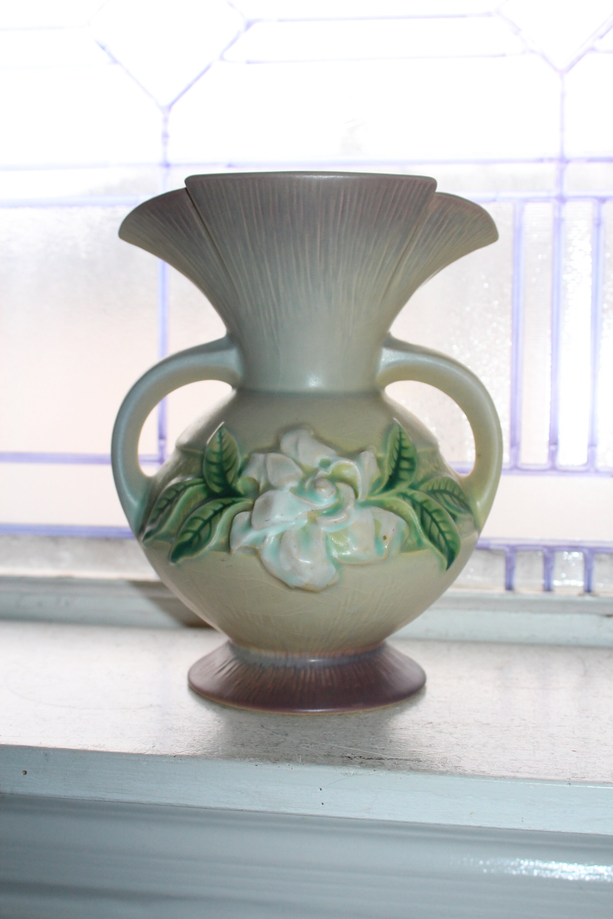 Roseville Pottery Green Gardenia Vase 6848 Vintage 1940s