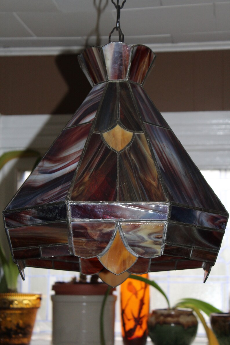 Vintage Stained Glass Hanging Light Fixture Etsy