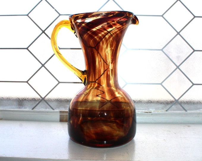 Vintage Mid Century Tortoise Shell Art Glass Martini Pitcher