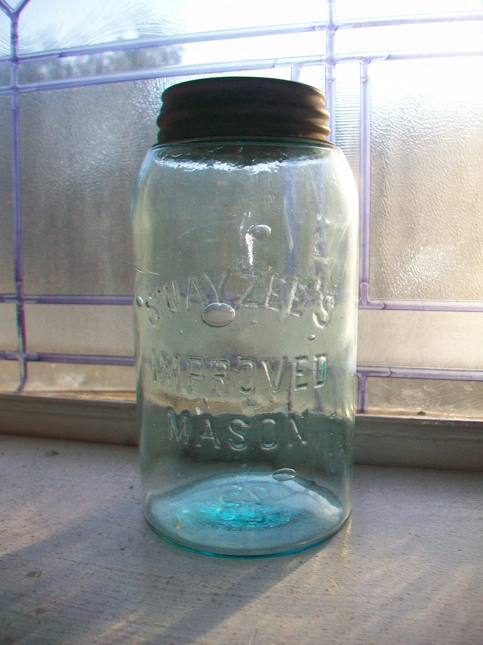 Antique Blue Canning Jar Swayzee's Improved Mason Jar Quart Early 1900s