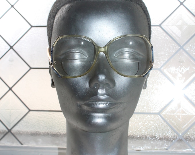 Vintage 80's Eyeglasses ROI Natalie Crystal Blue Oversized Lens