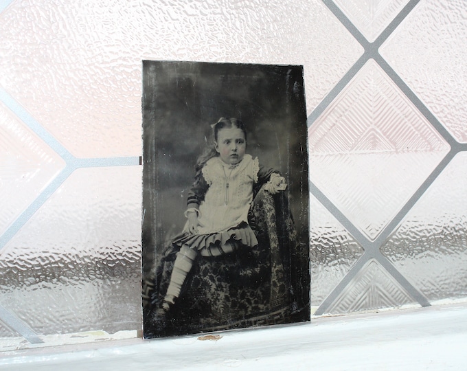 Antique Tin Type Photograph Victorian Toddler Girl 1800s