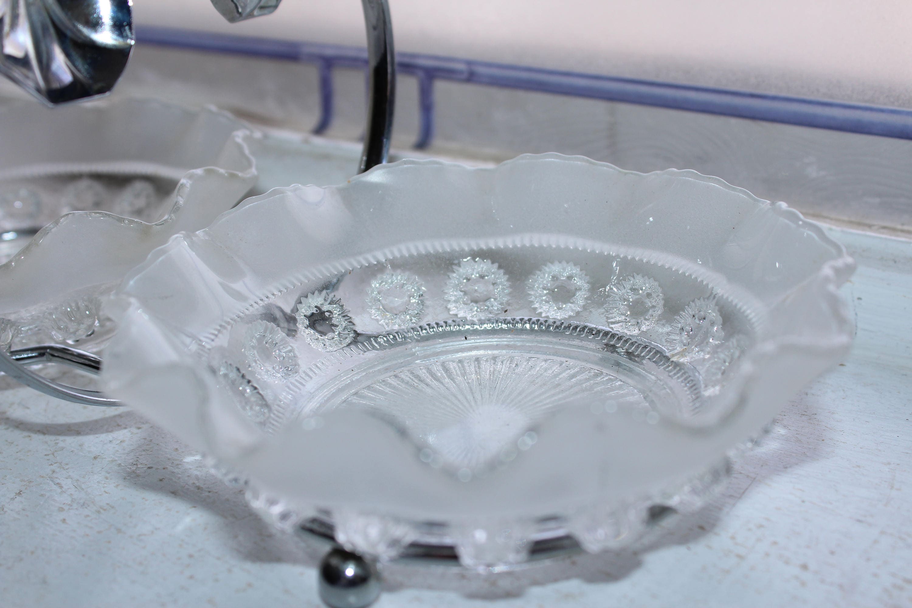 Chrome and Glass Condiment Set Vintage 1950s