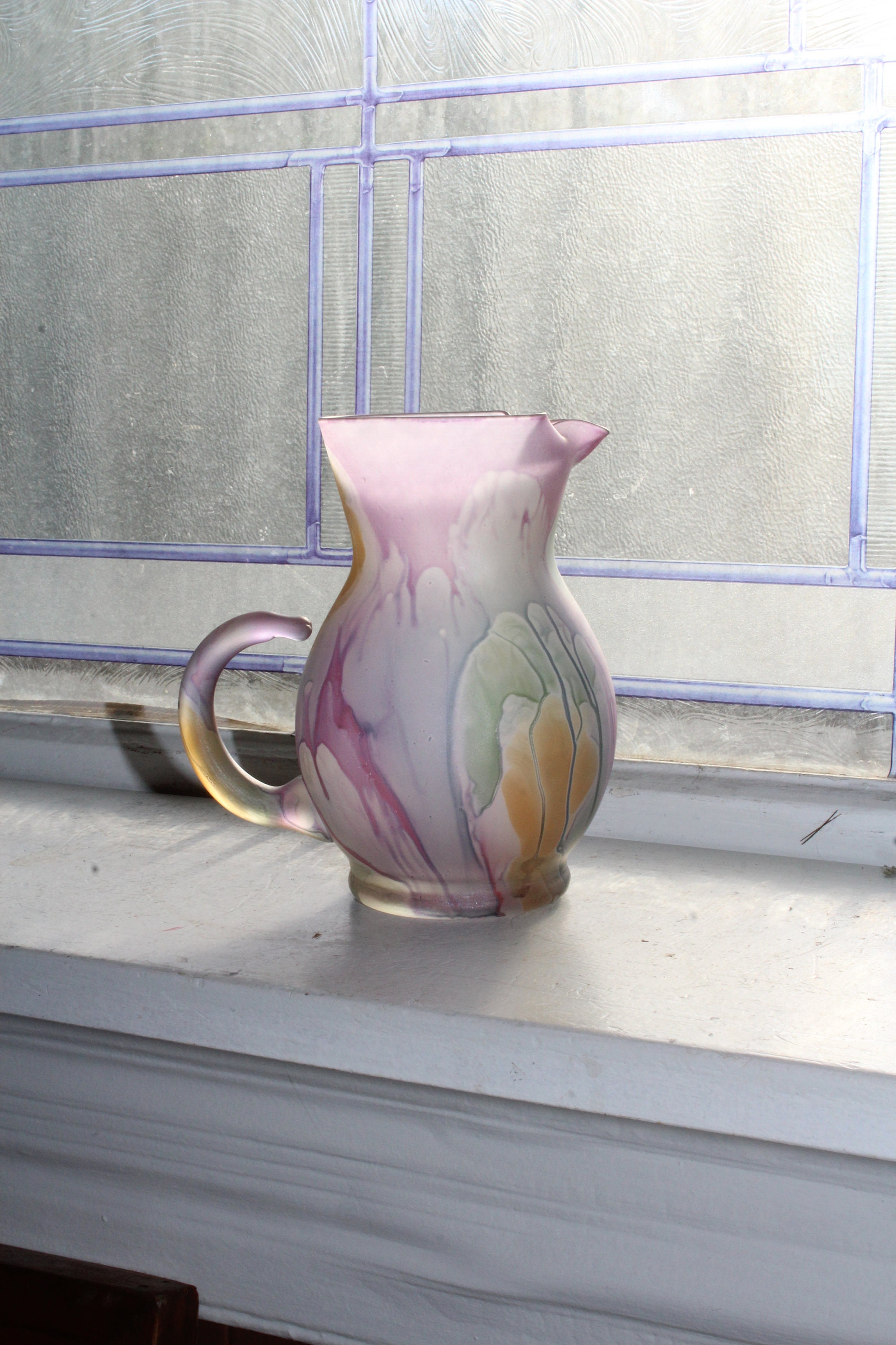 Vintage Nouveau Art Glass Pitcher Hand Painted by Rueven Etsy