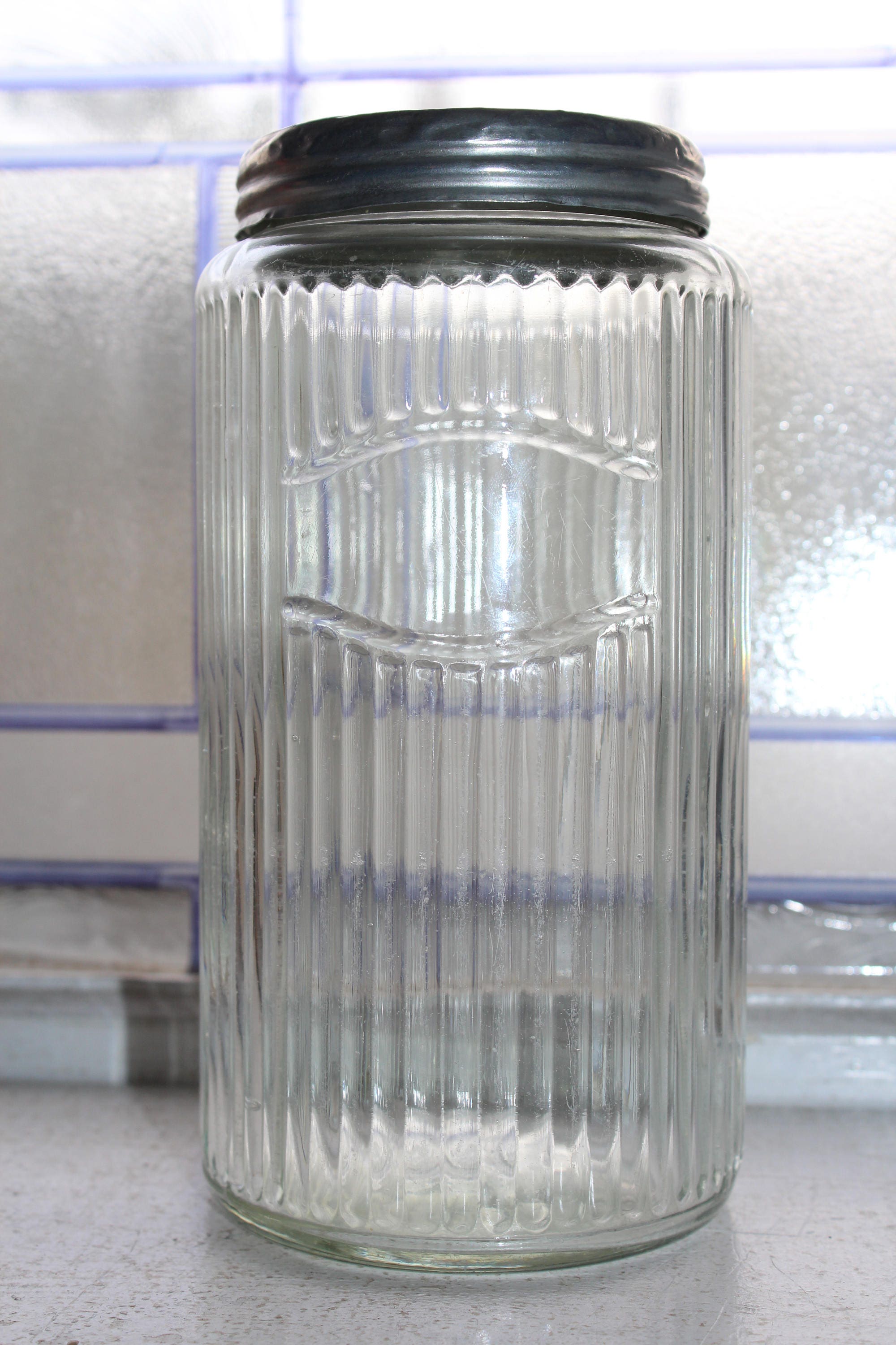 Antique Hoosier Jar Ribbed Coffee Canister