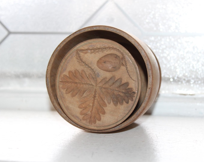 Antique Wooden Butter Mold with Strawberry & Leaves