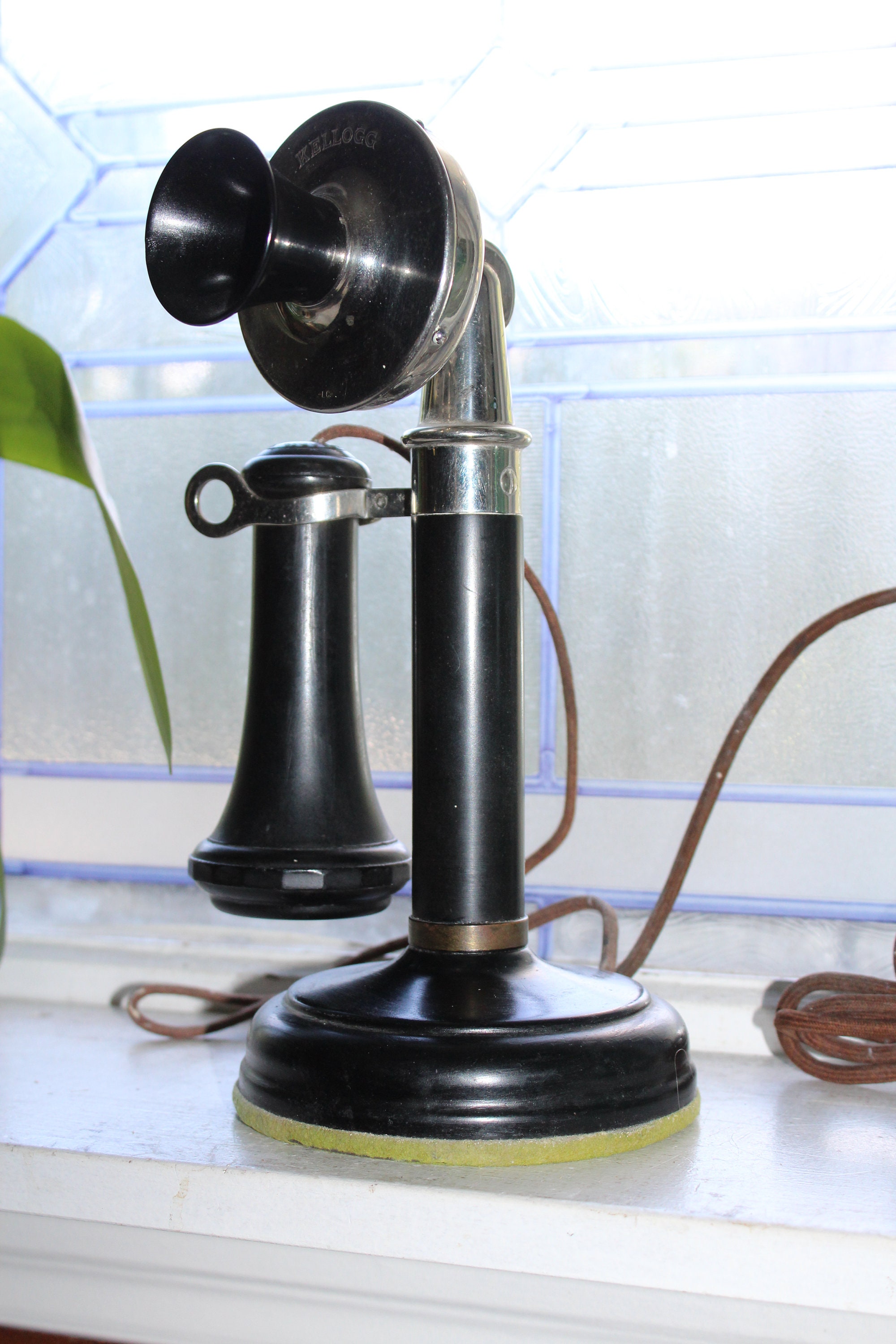 Antique Candlestick Telephone Kellogg Black and Chrome Steampunk Decor