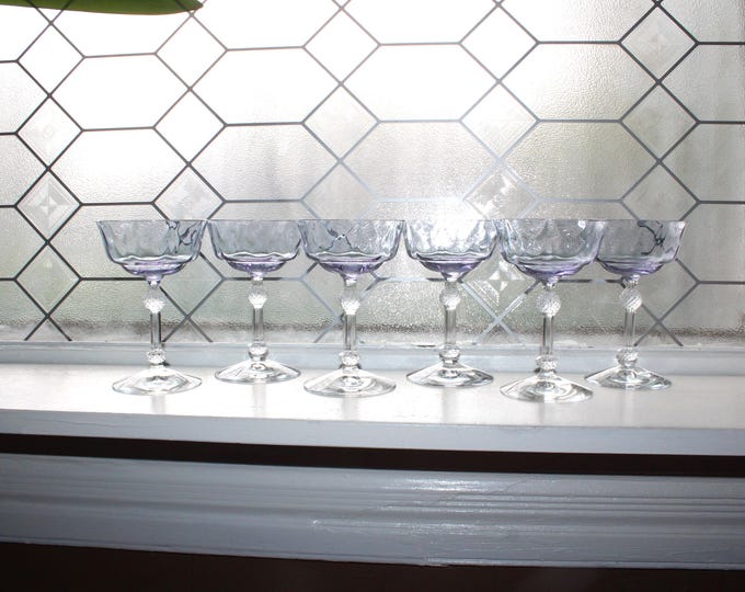 6 Fostoria 6007 Wisteria Loop Optic Champagne Glasses Vintage 1930s
