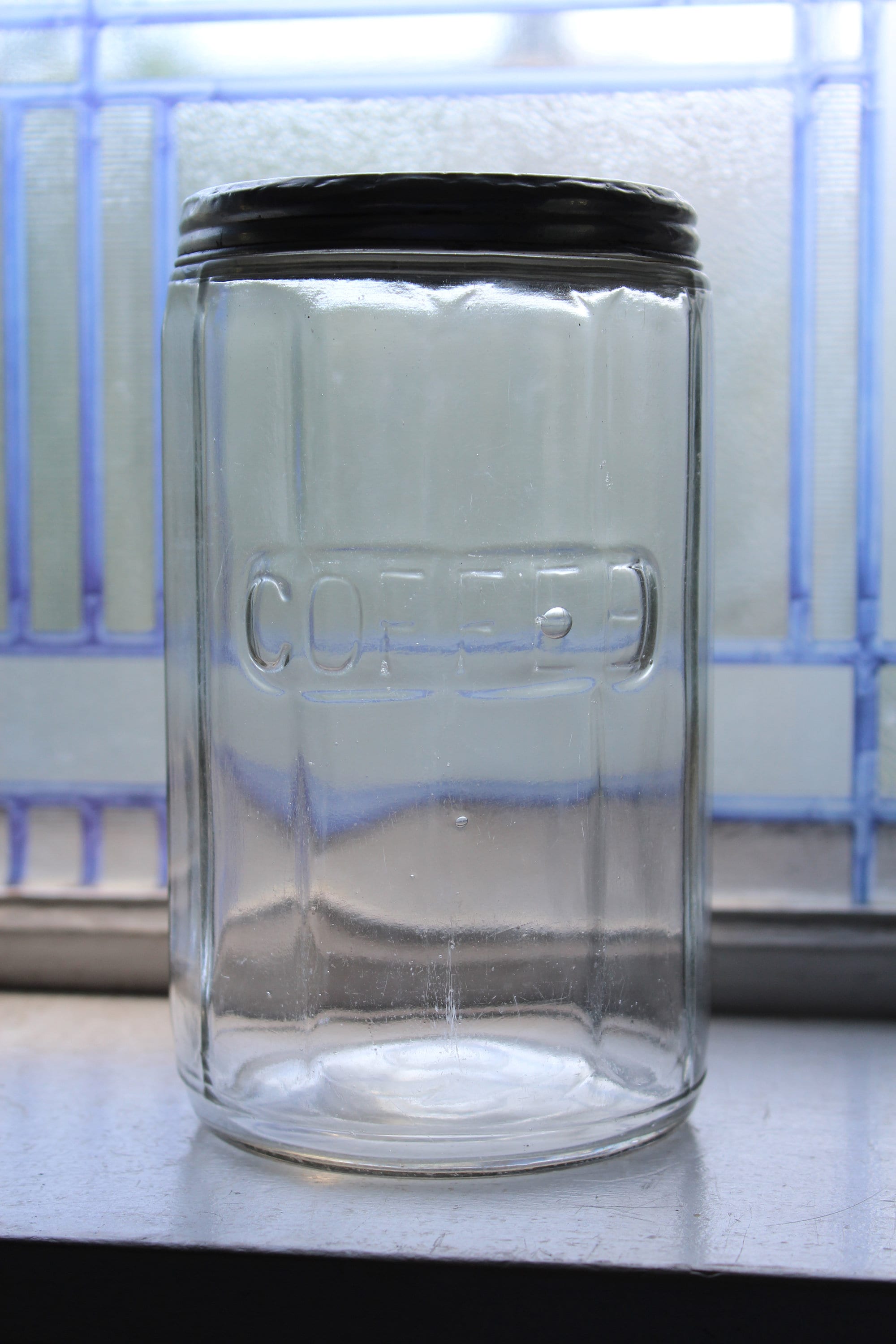 Antique Hoosier Coffee Jar Paneled Glass Jar