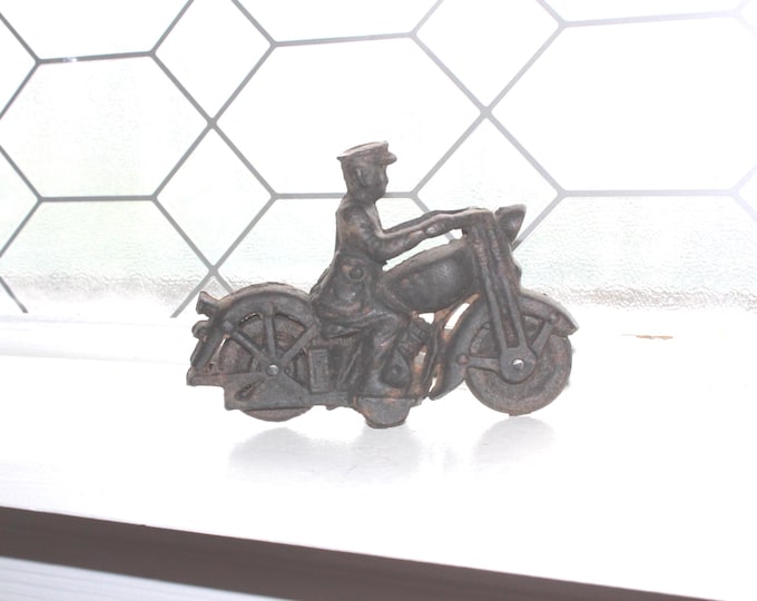 Vintage Cast Iron Toy Police Motorcycle