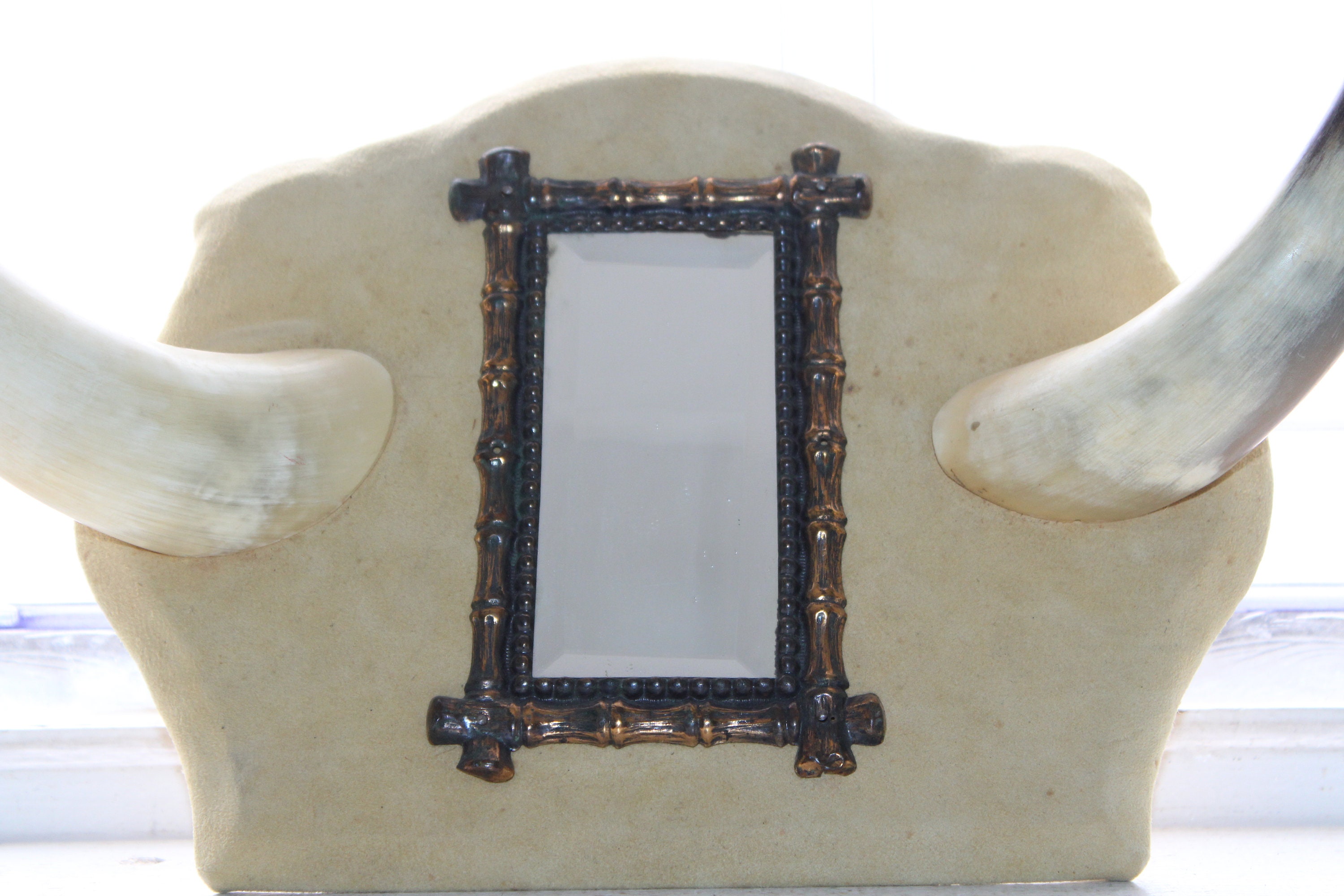 Vintage Steer Horn Hat Rack and Mirror Western Decor Cow Cattle