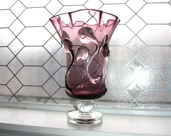 Large Mid Century Style Purple Glass Stemmed Vase