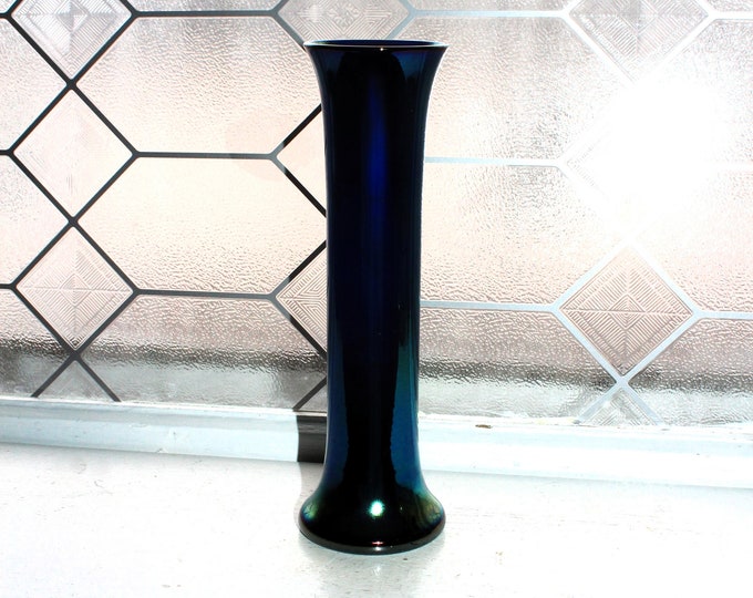 Art Deco Imperial Glass Vase Dark Blue Freehand Lead Lustre Iridescent