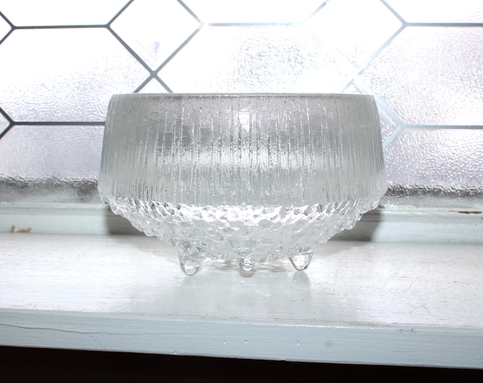 Vintage Iittala Finland Ultima Thule 3 Footed Glass Bowl by Tapio Wirkkala