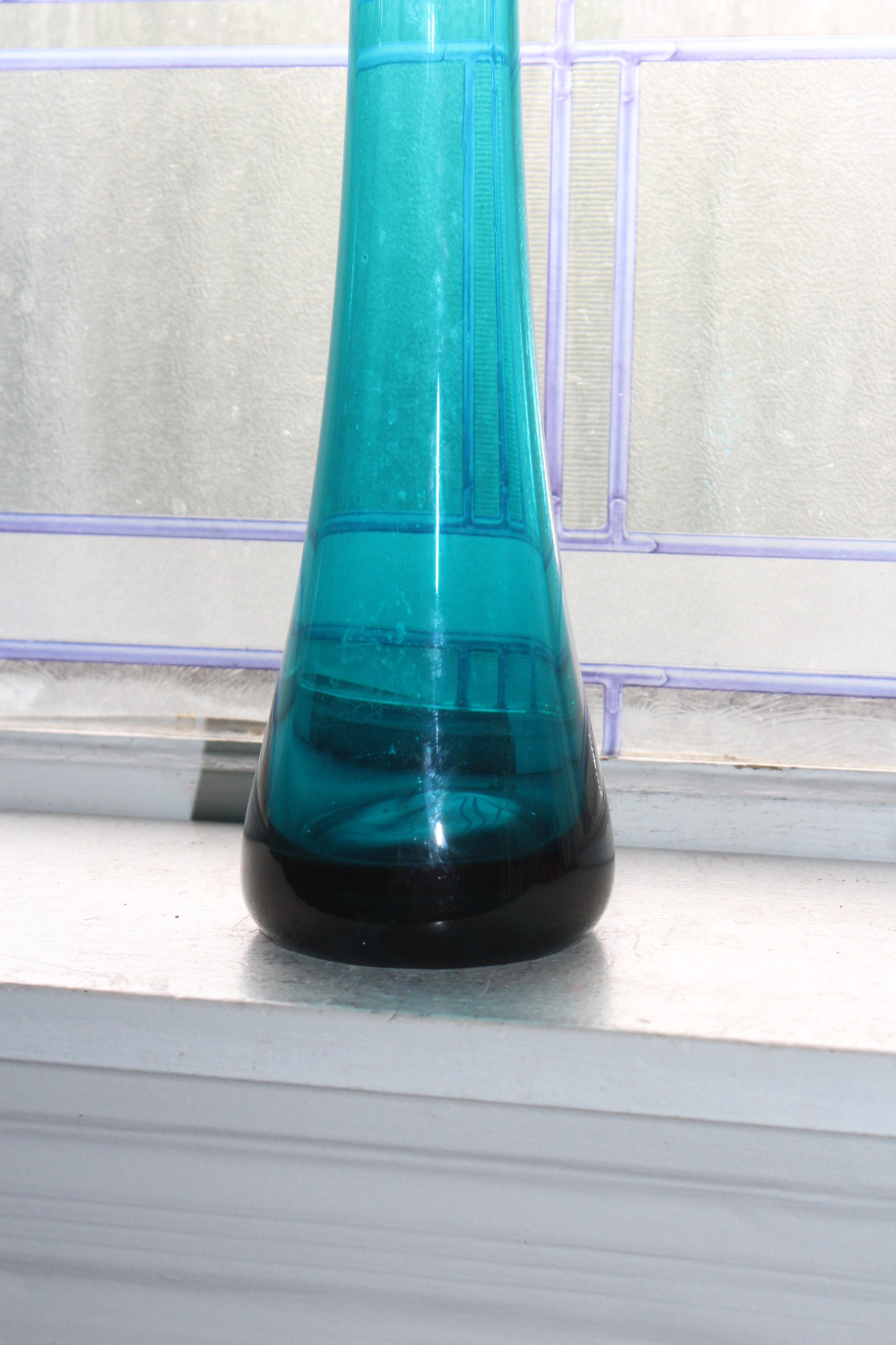 Large Teal Blue Swung Glass Vase 17 Vintage 1960s