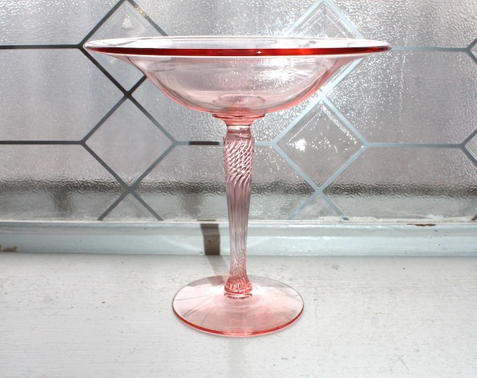 Elegant Morgantown Glass Anna Rose Reverse Twist Compote Pink Depression Glass