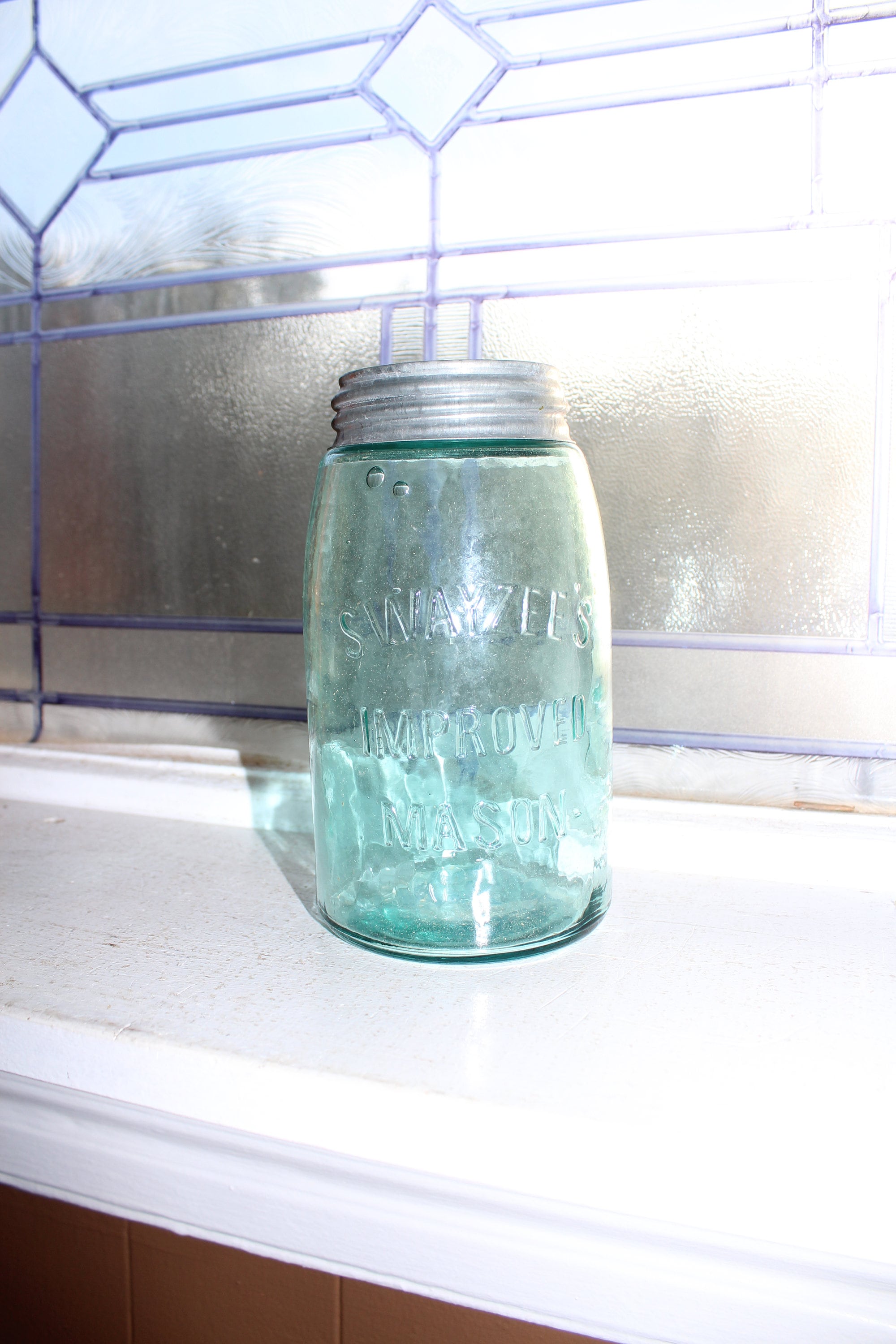 Antique Blue Canning Jar Swayzee's Improved Mason Jar Quart Early 1900s