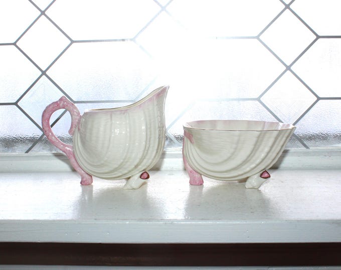 Vintage Belleek Neptune Creamer and Sugar Bowl 2001