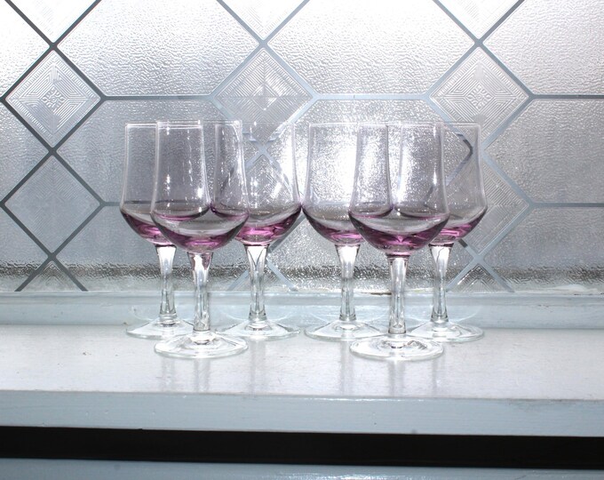 6 Vintage Sasaki Lilac Wine Glasses SAS20 Purple Stemware