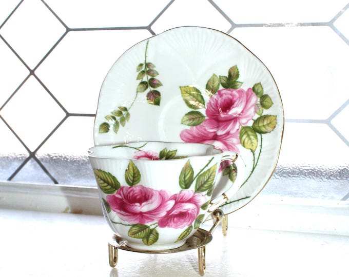 Shelley Teacup and Saucer Rambler Rose Pattern Vintage 1940s Bone China