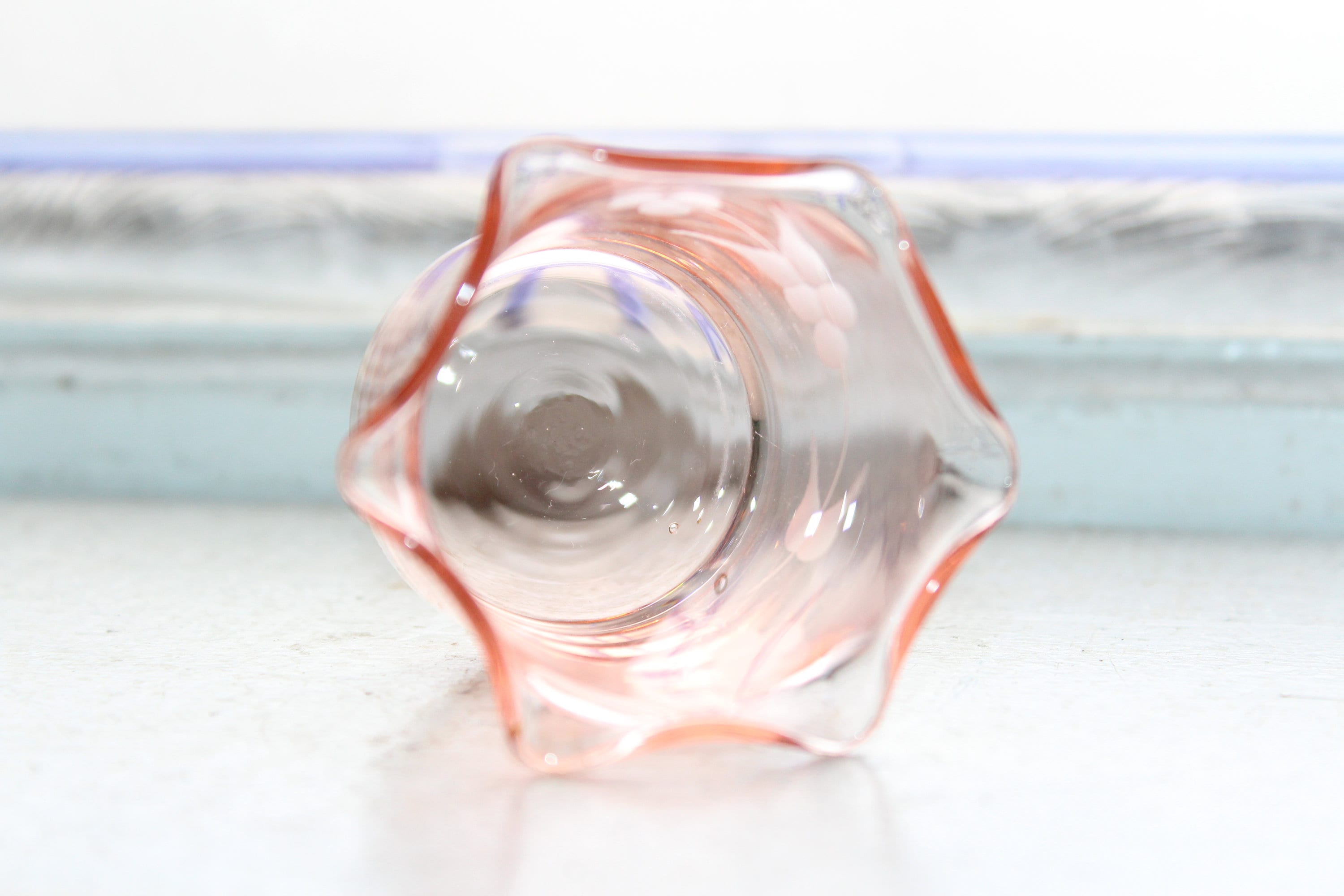 Vintage Etched Pink Depression Glass Toothpick Holder