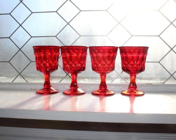 4 1970s Red Glass Wine Goblets Noritake Perspective