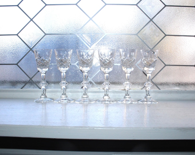 6 Vintage Elegant Heisey Cut Crystal Maryland Cordial Schnapps Glasses