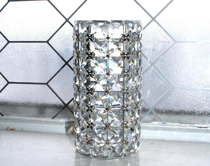 Large Faceted Crystal Hurricane Candle Holder