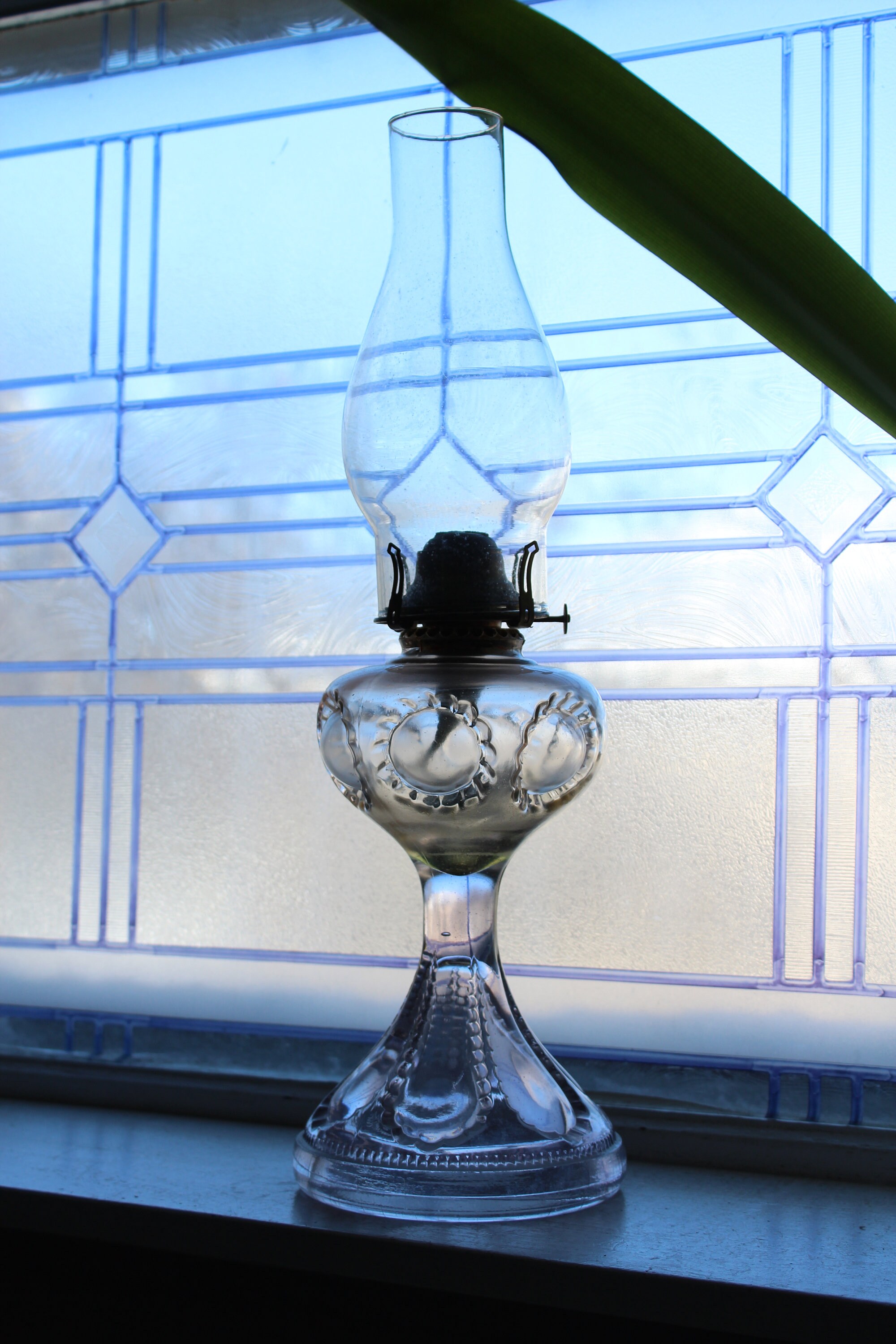 Antique EAPG Glass Oil Lamp with Chimney Victorian Decor