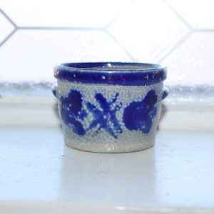 Antique German Salt Glazed Stoneware Mini Crock Cobalt Blue Decoration