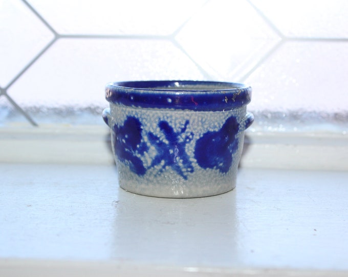 Antique German Salt Glazed Stoneware Mini Crock Cobalt Blue Decoration