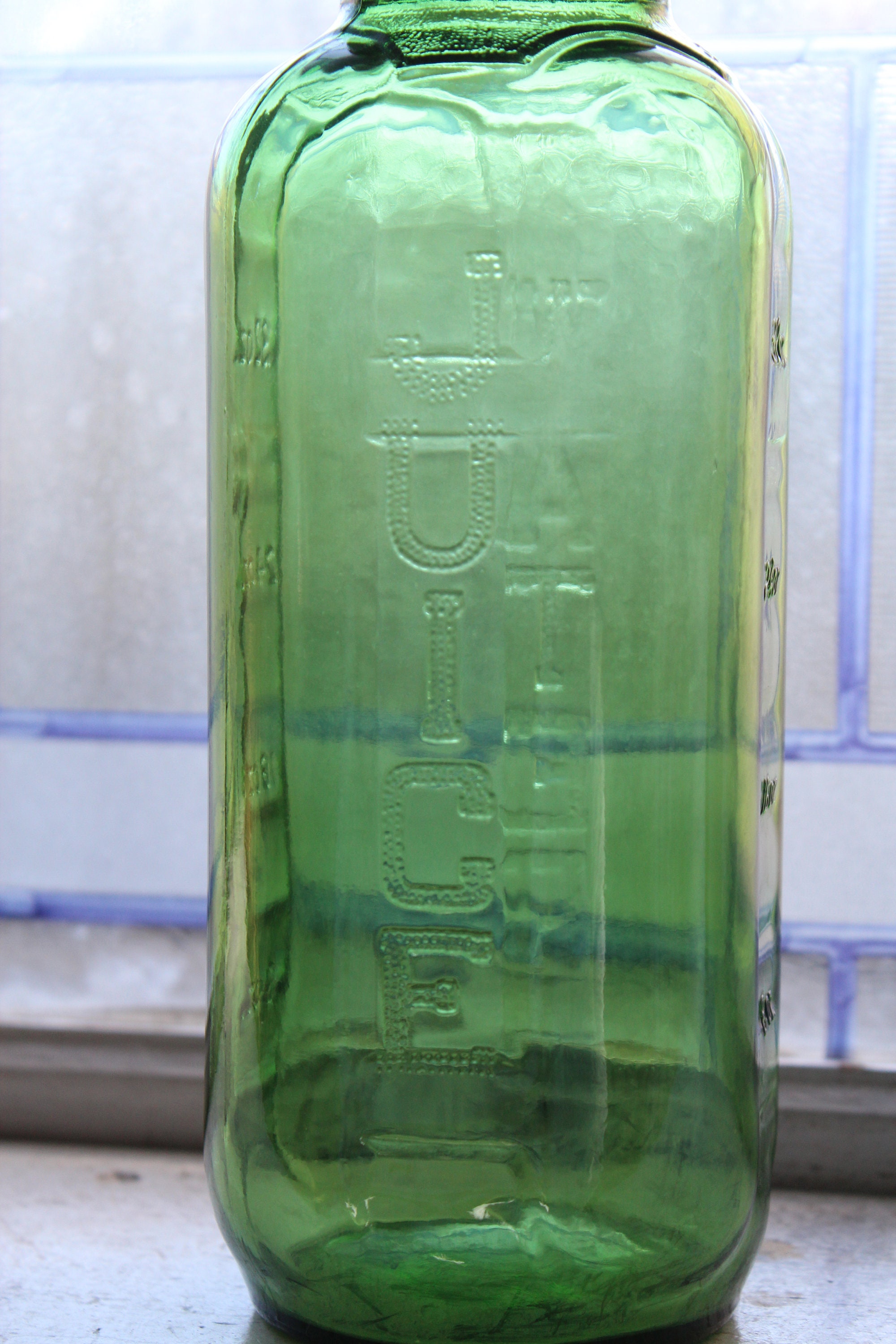 Large Green Refrigerator Water Juice Bottle Vintage 1960s