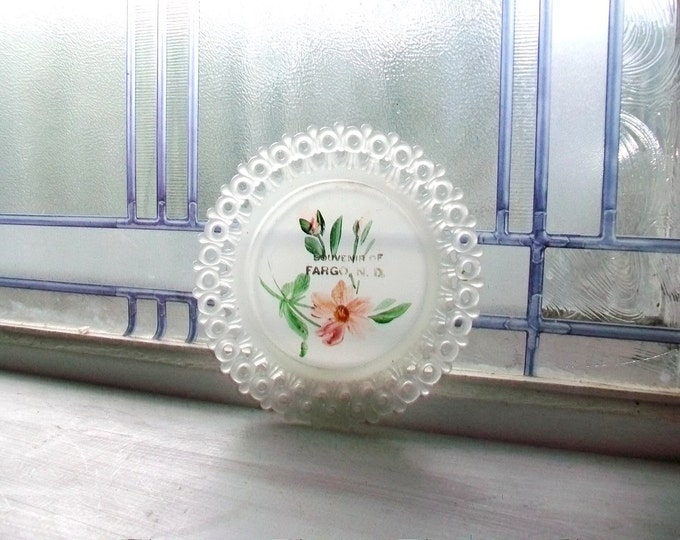 Vintage Fargo ND Souvenir Pressed Glass Plate Pin Tray