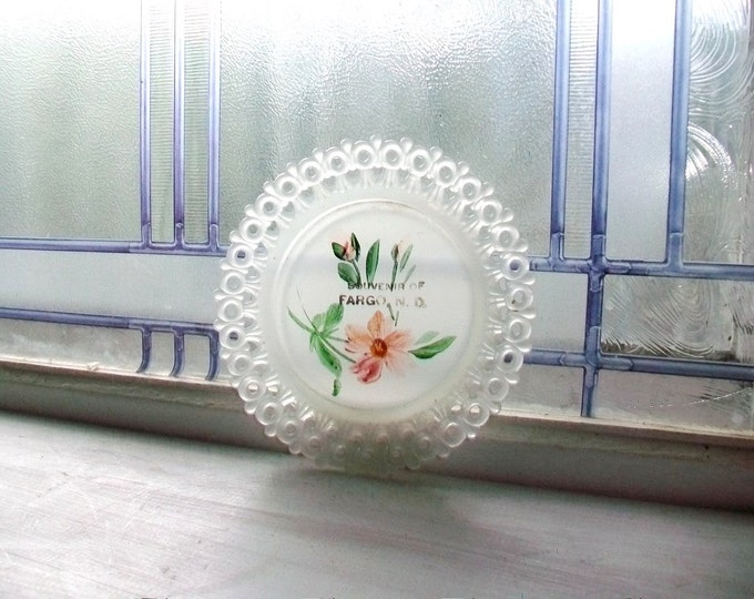 Vintage Souvenir of Fargo Pressed Glass Plate Pin Tray